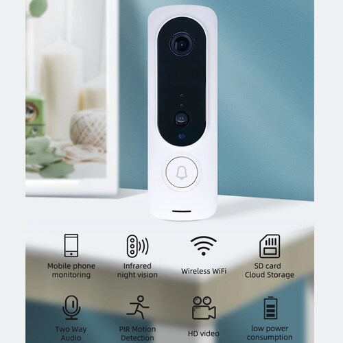 Timbre Interfon Videoportero Inteligente IOT con 1080p Conexion WiFi Seguridad WPS Envia Video y Audio a tu Telefono mediante su App Incluye Sensor de Movimiento Vision Nocturna Alarma Antirrobo y Almacenamiento en la Nube / Master / IOT-VIDEODOORBELL