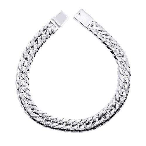 Esclava de plata .925 Barbada diamantada brillante con broche de caja. Incluye caja de regalo