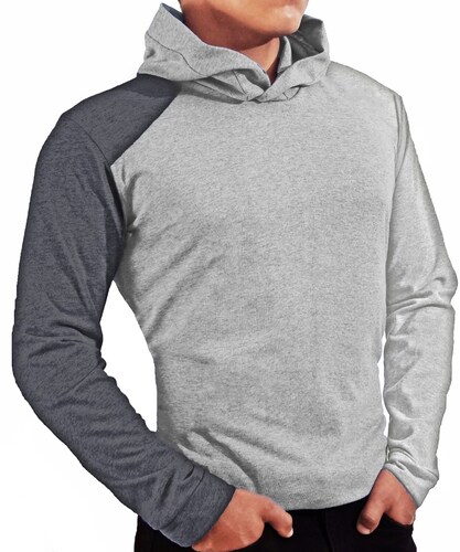 Playera Manga Larga Con Gorro Hombre 5 Piezas Manga gris.