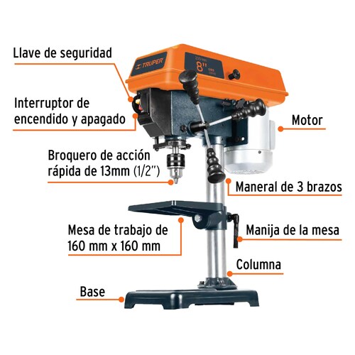Taladro Banco De Piso 8" Perforaciones Verticales 1/2