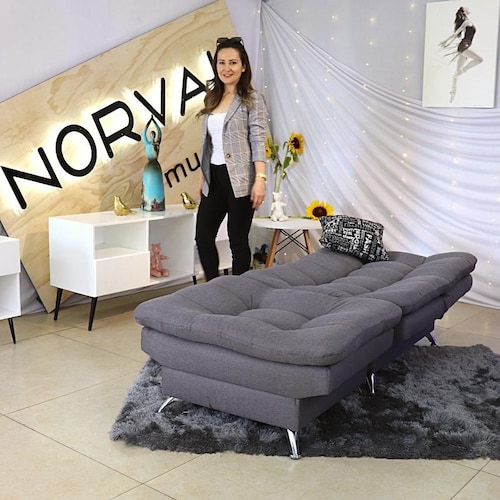 Sofa cama Moderno Sillón Reclinable con Taburete tapizado en Lino Gris