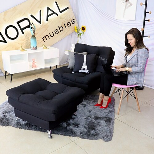 Sillón Individual con Reposapies Sofa cama tapiz en Lino Negro