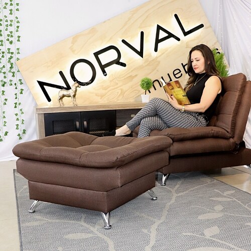 Sofá Reclinable Individual Sillón y Taburete tapizado en Lino Chocolate