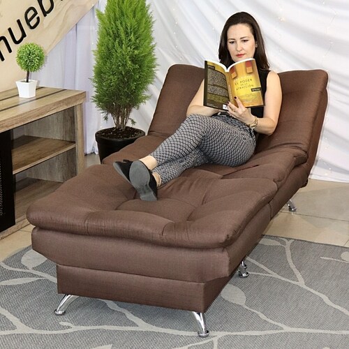 Sofá Reclinable Individual Sillón y Taburete tapizado en Lino Chocolate