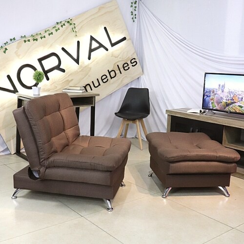 Sofá Reclinable Individual Sillón y Taburete tapizado en Lino Chocolate