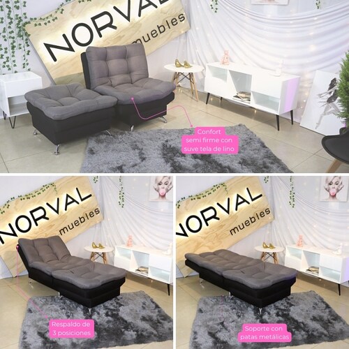 Sillón Reclinable con Reposapies Sofá Cama Moderno Lino Negro con Gris