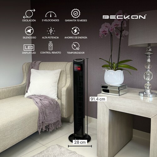 Ventilador de Torre con Control Remoto Oscilación 91.4 cm Beckon BV-9