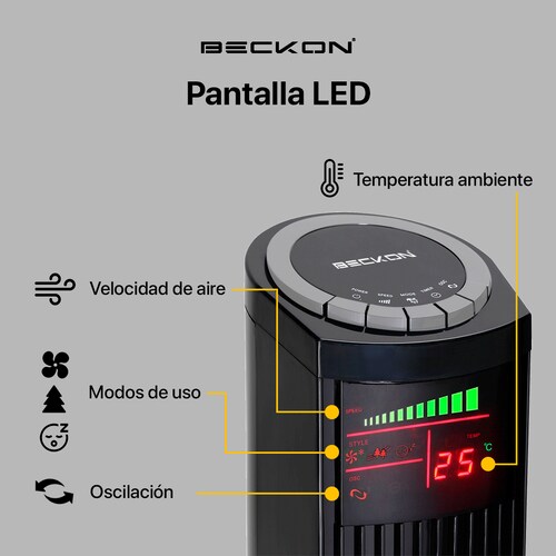Ventilador de Torre con Control Remoto Oscilación 91.4 cm Beckon BV-9