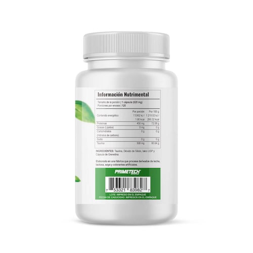 Taurina 120 cápsulas Primetech de 620 mg
