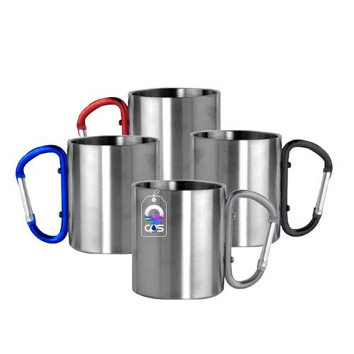 Taza con mosquetón de acero inoxidable de 10oz. Para sublimar (10 piezas)..
