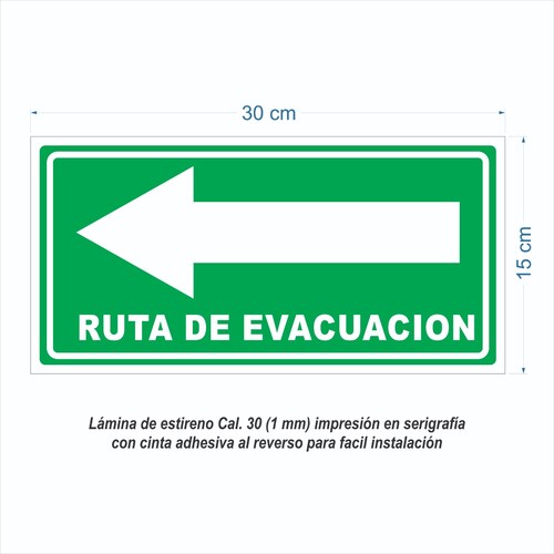 Señalamiento Ruta De Evacuación  Para Comercio en Serigrafia Marca IMPRIME Set De 10 Pzas 30 x 15cm