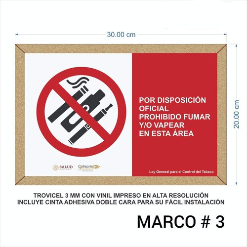 Señalamiento Prohibido Fumar Y/o Vapear con Vinil Impreso en Alta Resolucion Marca IMPRIME  Trovicel de 3mmSet 4 Pzas