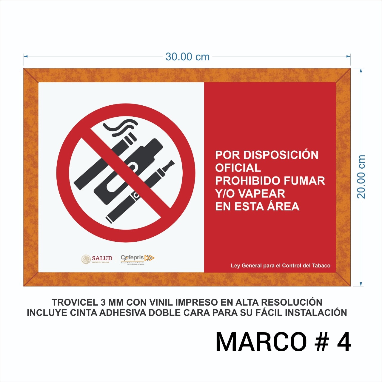 Sealamiento Prohibido Fumar Y/o Vapear con Vinil Impreso en Alta  Resolucion Marca IMPRIME Trovicel de 3mmSet 4 Pzas