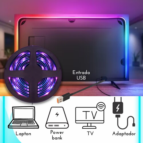 Tira LED RGBW USB Light Strip 2 metros Blanco Frio/Cálido Multi-color/Multi-white Anti Agua DOSYU