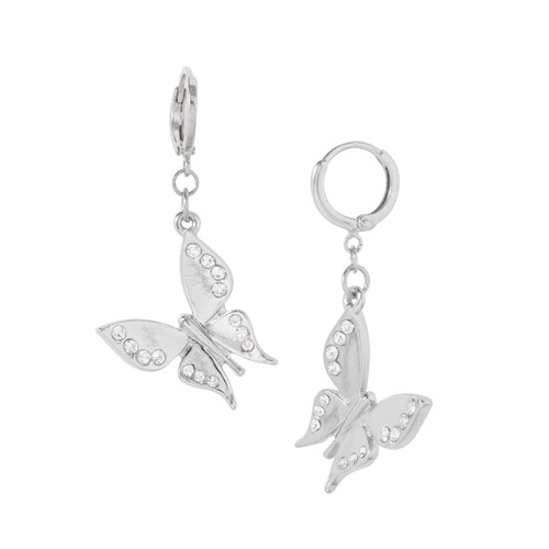 Arete Diseño Mariposa Color Plateado con Piedras Joyería NICE Moda Mujer