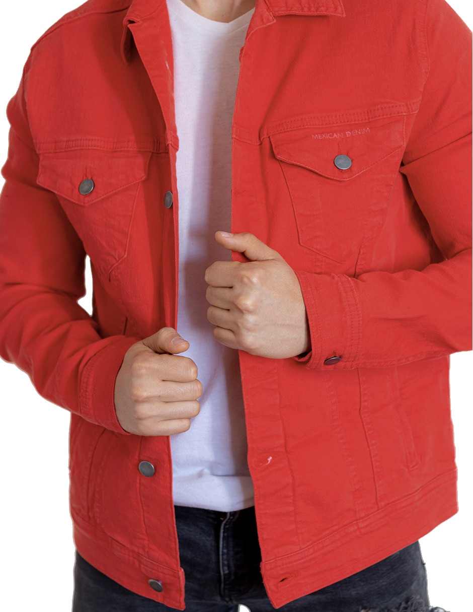 Chamarra de piel roja para clearance hombre