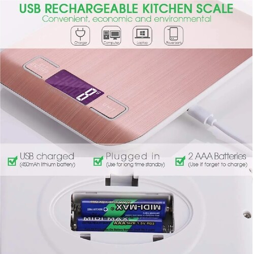 Báscula Digital Para Cocina Usb Recargable Balanza 5kg/11lbs