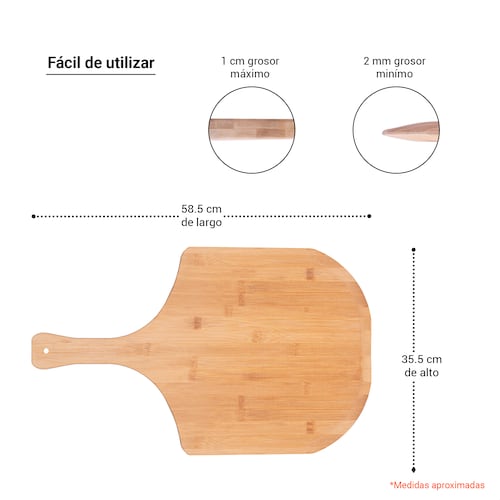 Tabla pala para pizza cuadrada de bambú Tutti.
