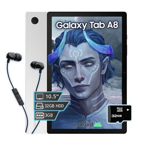 Samsung Galaxy Tab A8 Pantalla 10.5 Pulgadas Ram 3Gb Almacenamiento 32GB Plateada + Audifono + MicroSD 32GB