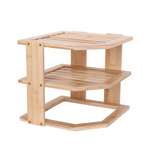 Estante esquinero de 3 niveles de bambú para platos y cocina Tutti