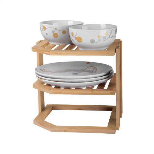 Estante esquinero de 3 niveles de bambú para platos y cocina Tutti