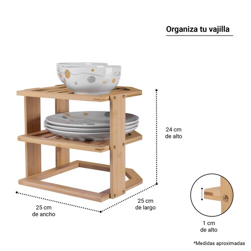 Estante esquinero de 3 niveles de bambú para platos y cocina Tutti
