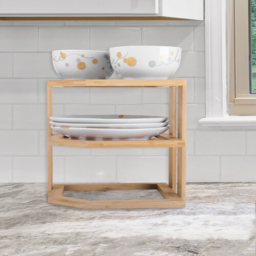 Estante esquinero de 3 niveles de bambú para platos y cocina Tutti