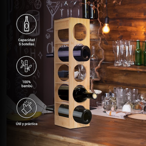 Cava de vino porta botellas de bambú 5 espacios Tutti