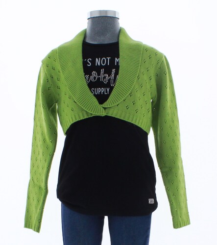 Sueter Niña Bolero Verde Tejido 3138 8 a 16 Años.
