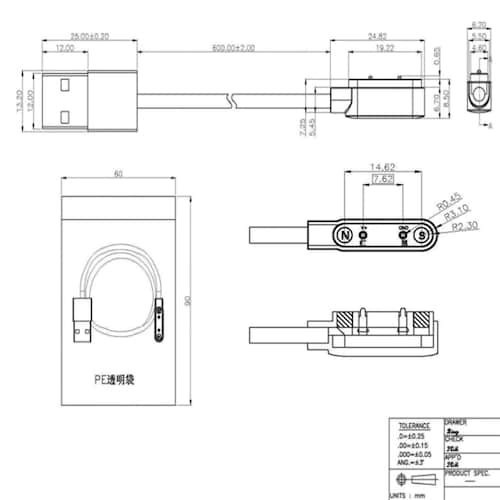 Cargador Magnético Para Smart Watch Reloj Inteligente 2 Pines 7,62 Mm..