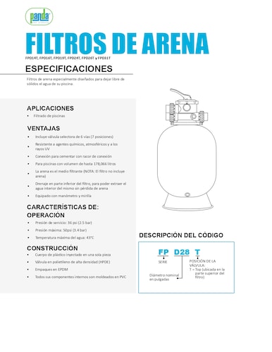 Filtro de Arena para Alberca FPD14T PANDA 25 GPM 