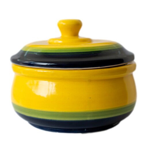 Cazuela Bowl de Cerámica, pintada a mano, diseño Azul con Amarillo.