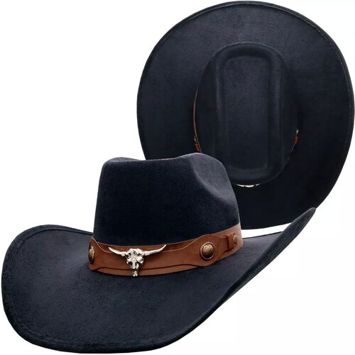 Sombrero Unisex Vaquero Texana 8 Segundos Gamuza Toquilla Taurina 134 Negro.