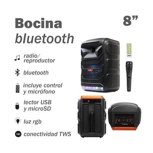 Bocina Bluetooth* TWS mini Boom Box con reproductor USB
