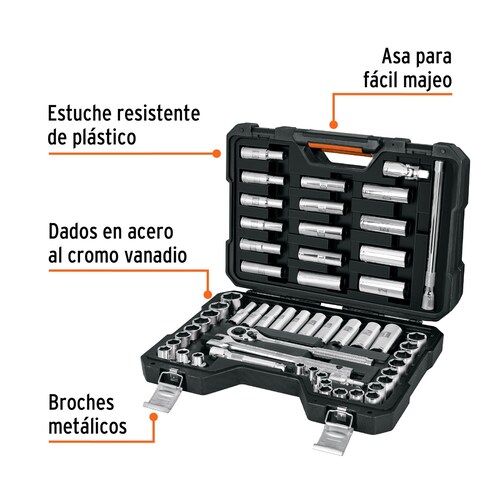 Juego de Herramientas para mecanica 56 pzas Dados matraca Premium con Maletin 