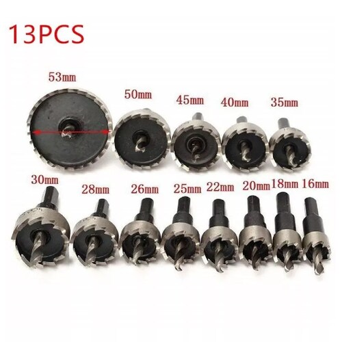Set 13 Brocas Sierras Corta Circulo Metal 16-53mm Hss Acero Inox