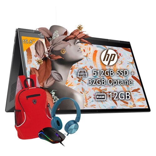Laptop Hp Envy 15-ED1501LA, Intel Core i5-1135G7  12GB  512GB + 32GB Optane Windows 11 - Negro + audifonos + mochila + mouse