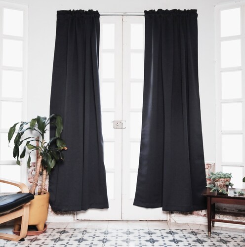 TeCor Cortina Blackout Completa 264x213cm para Recámara o Decoración, 100% Poliéster, Aislamiento Térmico y Reducción de Sonido. Negro.