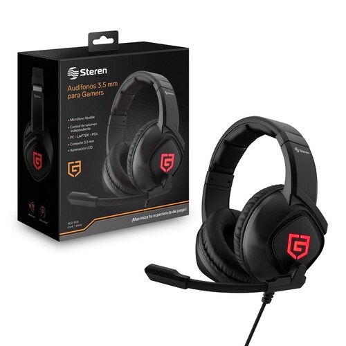 Audífonos Gamers 3.5mm Luces Led Negro C/ Micrófono Steren
