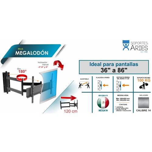 Soporte Para Tv Articulado Megalodon Aries 40 A 85 Pulgada