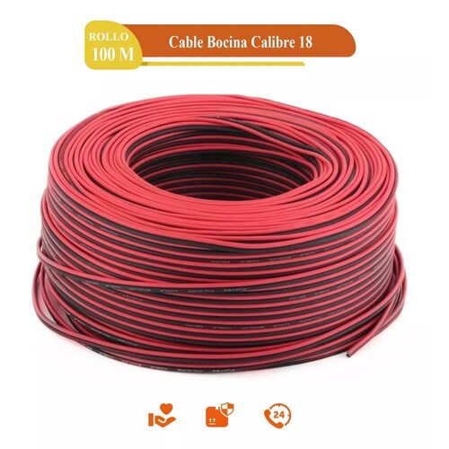 Cable Para Bocina Automotriz Bicolor Calibre 18 Rollo 100m
