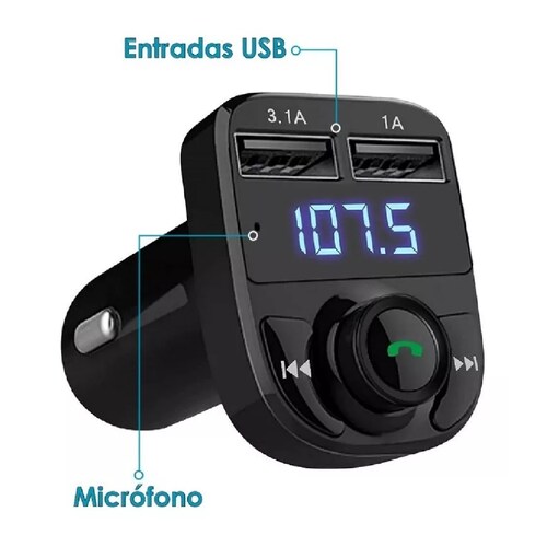 Transmisor Fm Bluetooth Cargador Doble Usb Manos Libres