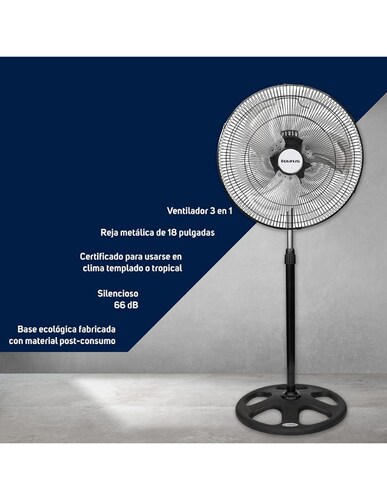 Ventilador Taurus 3 en 1 Mod. Marte 18" Metálico (Pedestal/Piso/Pared)