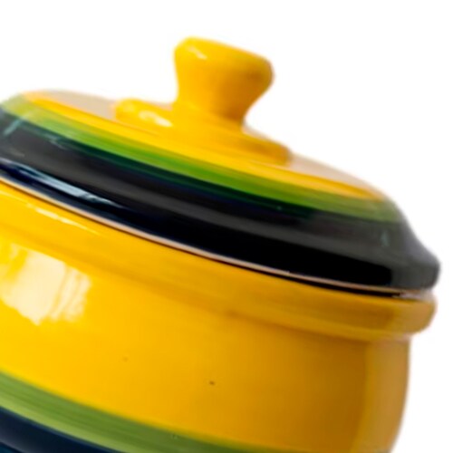 Cazuela Bowl de Cerámica, pintada a mano, diseño Azul con Amarillo.