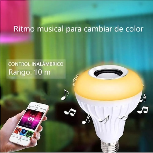 Foco Bocina Bluetooth 12w Rgb Bombilla Led Inteligente