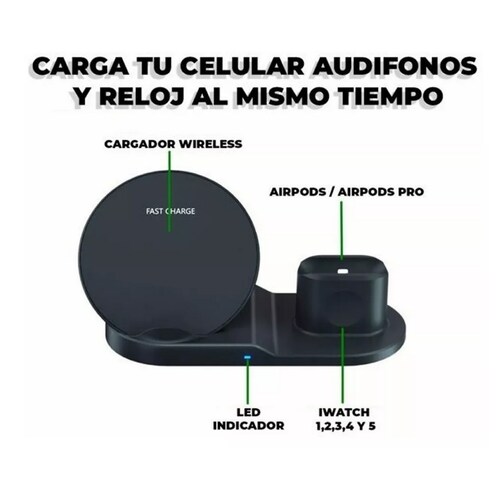 Cargador Base Carga Rapida Inalambrico iPhone Apple Watch Airpod.