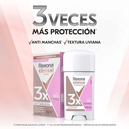 Antitranspirante En Crema Rexona Clinical Para Mujer 58g c/u, 3 Piezas
