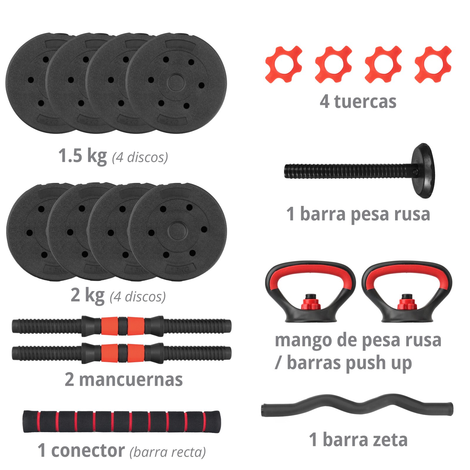 Kit de pesas barra recta online barra z par de mancuernas discos