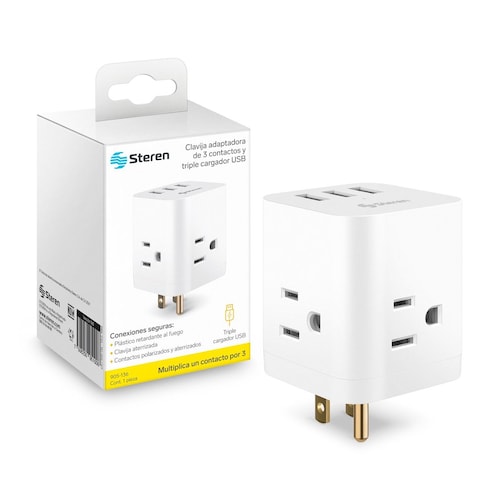 Clavija Adaptadora Cubo 3 Contactos 3 Conctactos USB Steren