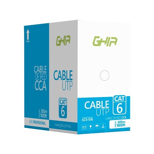 Bobina de Cable UTP, Ghia GCB-006, CAT 6, CCA, Interior, 305 m, Azul
